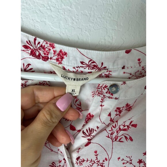 Lucky Brand Shirt Womens XL White Red Floral Button Up Long Sleeve Boho Top - Picture 3 of 7